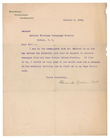 Lot #207 Alexander Graham Bell: Graham Bell invites Marconi to visit while in Nova Scotia - Image 1