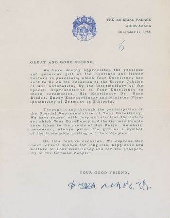 Lot #238 Haile Selassie: Rare official state letter from Ethiopia?s emperor to Germany?s president - Image 1