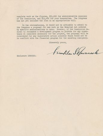 Lot #55 Franklin D. Roosevelt: Roosevelt advises patience for any additional funding of Mount Rushmore - Image 1