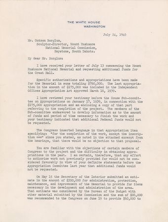 Lot #55 Franklin D. Roosevelt: Roosevelt advises patience for any additional funding of Mount Rushmore - Image 2