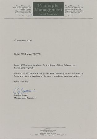 Lot #599 U2: Bono: Bono's Emporio Armani mask-style shades - Image 3