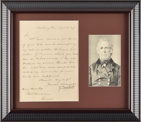 Lot #23 Zachary Taylor: In a scarce letter as president, Taylor thanks a historian for the 