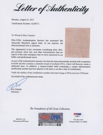Lot #188 Alexander Hamilton: As Secretary of the Treasury, Hamilton requests 