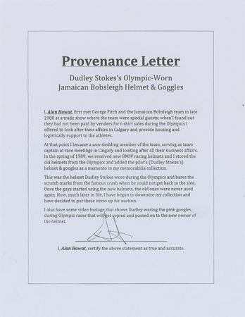 Lot #8110  Calgary 1988 Winter Olympics: Dudley Stokes’s Qualifier-Worn Jamaican Bobsled Helmet - Image 11