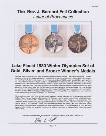 Lot #8092  Lake Placid 1980 Winter Olympics Set of Gold, Silver, and Bronze Winner?s Medals - Image 6