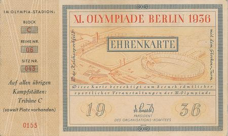 Lot #8044  Berlin 1936 Summer Olympics Ticket