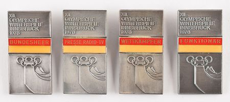 Lot #8086  Innsbruck 1976 Winter Olympics Group of (4) Badges - Image 1