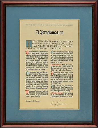 Lot #4097 Harry S. Truman Signed 1945 WWII Victory Proclamation Broadside - Image 2