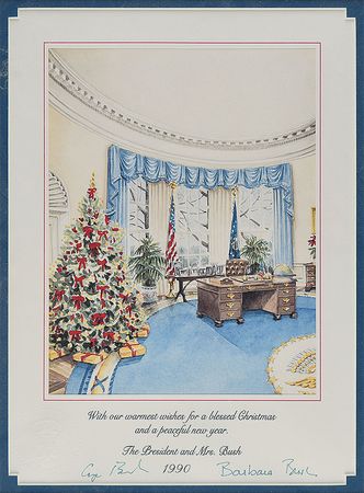 Lot #4148 George and Barbara Bush Signed Christmas Print - Image 1