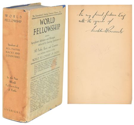 Lot #4091 Franklin D. Roosevelt Signed Book: 'World Fellowship' - Image 1