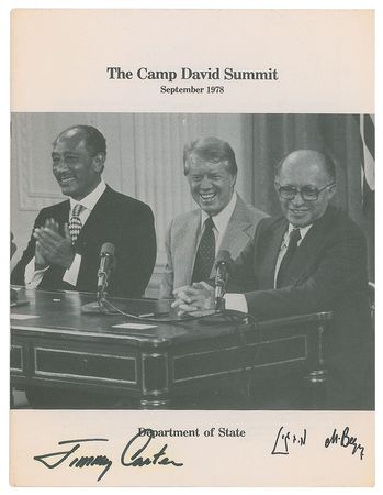 Lot #4140 Jimmy Carter and Menachem Begin Signed Book: 'The Camp David Summit' - Image 1