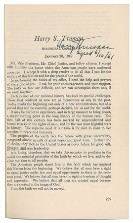 Lot #4099 Harry S. Truman Signed Book: 'Inaugural Address' - Image 2