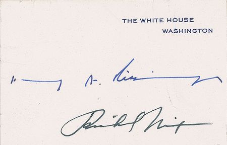 Lot #4136 Richard Nixon and Henry Kissinger Signed White House Card - Image 1