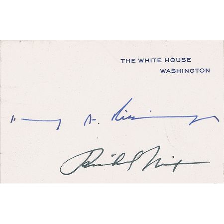 Lot #4136 Richard Nixon and Henry Kissinger Signed White House Card - Image 2