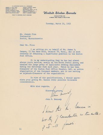 Lot #4127 John F. Kennedy Typed Letter Signed - Image 1