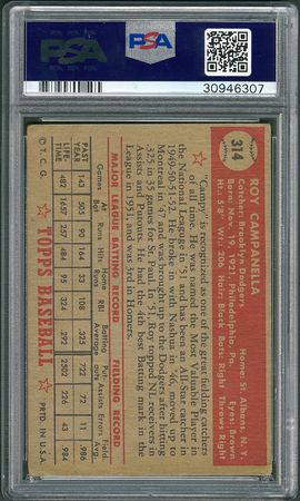 Lot #872 1952 Topps #314 Roy Campanella PSA FR 1.5 Baseball Card - Image 2