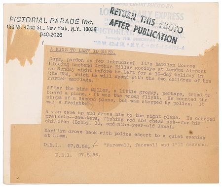 Lot #828 Marilyn Monroe and Arthur Miller Photograph - Image 2
