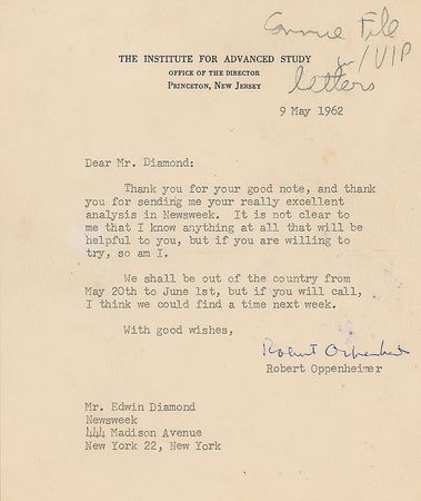 Lot #183 Robert Oppenheimer: The 'father of the atomic bomb' writes to the editor of Newsweek - Image 4
