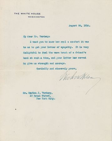 Lot #21 Woodrow Wilson: Your letter has served to