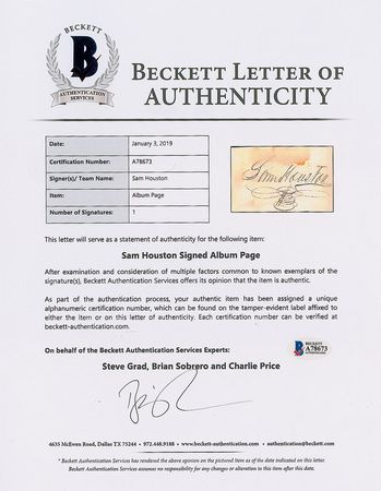 Lot #205 Sam Houston Signature - Image 2