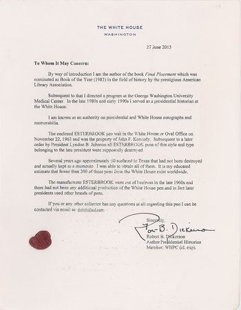 Lot #56 John F. Kennedy: The Esterbrook 'bill signer' of President Kennedy - Image 6