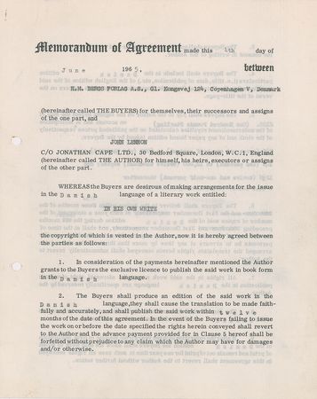 Lot #651 Beatles: John Lennon: Lennon greenlights the Danish publication of 'In His Own Write' - Image 2