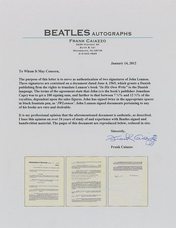 Lot #651 Beatles: John Lennon: Lennon greenlights the Danish publication of 'In His Own Write' - Image 5