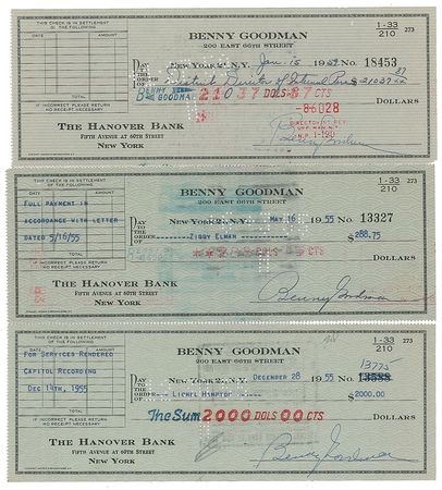 Lot #697 Benny Goodman Checks - Image 1