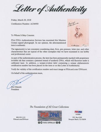 Lot #374 Maximo Gomez Signed Photograph - Image 2