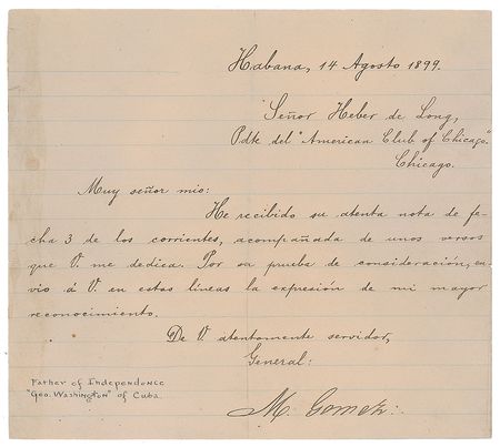 Lot #375 Maximo Gomez Signed Letter - Image 1