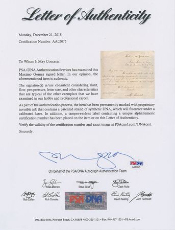 Lot #375 Maximo Gomez Signed Letter - Image 2