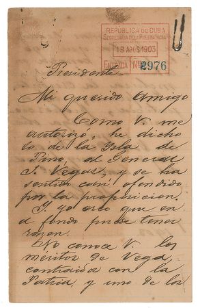 Lot #376 Maximo Gomez Handwritten Letter Signed - Image 1