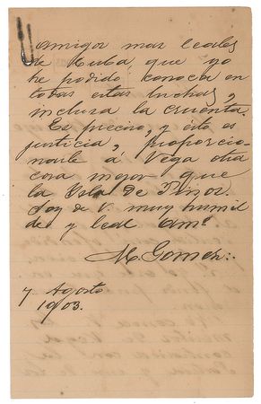 Lot #376 Maximo Gomez Handwritten Letter Signed - Image 2