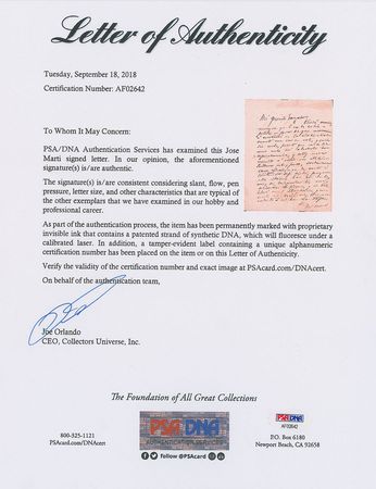 Lot #321 Jose Marti Handwritten Letter Signed - Image 2