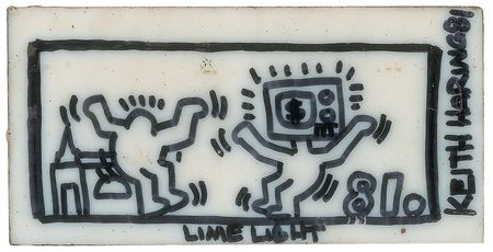 Lot #549 Keith Haring: Haring sketch on a NYC subway tile - Image 1