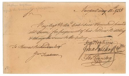 Lot #152 Stephen Hopkins Signed Document - Image 1