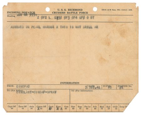 Lot #318 USS Richmond and Pearl Harbor Ship Dispatches: December 7, 1941: 