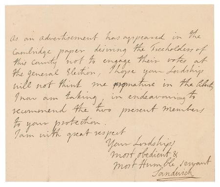 Lot #192 John Montagu, Earl of Sandwich Handwritten Letter Signed - Image 1