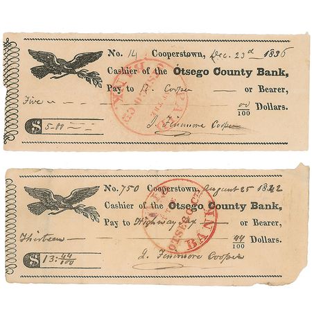 Lot #609 James Fenimore Cooper Checks - Image 1