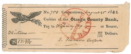 Lot #609 James Fenimore Cooper Checks - Image 2