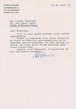 Lot #159 Otto Frank Signed Photograph and Typed Letter Signed - Image 1