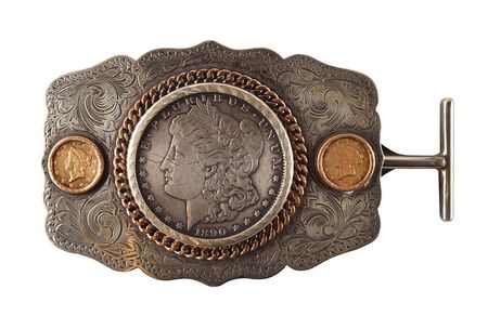 Lot #50 Dwight D. Eisenhower's Silver Dollar Belt Buckle: Ornate silver-and-gold belt buckle presented to 
