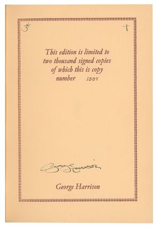Lot #9056  Beatles: George Harrison Signed Book - Image 1