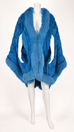 Lot #9304  Lady Gaga's Screen-Worn Blue Fur Coat from American Horror Story - Image 1