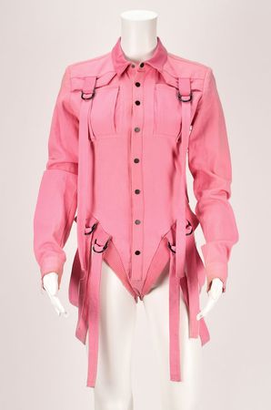 Lot #9285 Bebe Rexha's Stage-Worn Pink Denim Bodysuit - Image 1