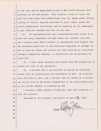 Lot #9239 Elton John Signed Document - Image 1