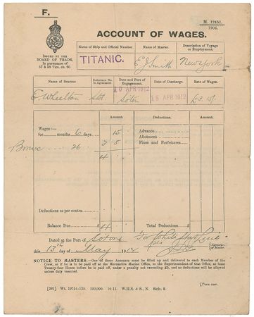 Lot #149 Titanic: Account of Wages: Surviving