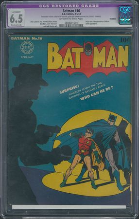 Lot #7570 Batman Comic Book #16 (1943) - CGC Restored 6.5 - Image 1