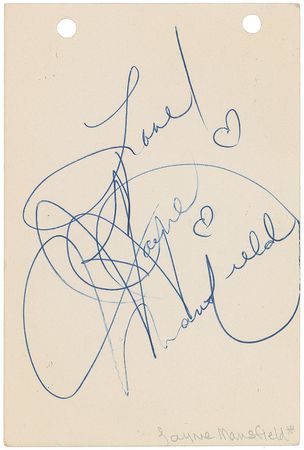 Lot #646 Jayne Mansfield Signature - Image 1