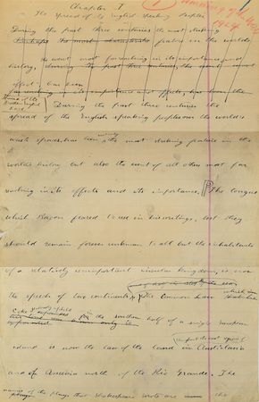 Lot #20 Theodore Roosevelt: The Winning of the West, featuring the very first handwritten page from Roosevelt's manuscript for the book: 